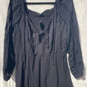 Torrid Black Peplum Top Size 14-16 | 3/4 Sleeve Tie Front